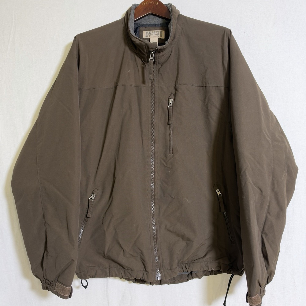 Duluth Mens Jacket Large Brown Full Zip 100% Nylon Fleece Lined Pockets Workwear